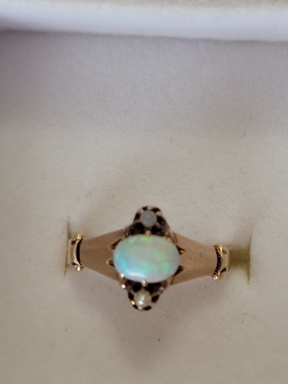 Antique Opal 10k Gold Ring Seed Pearls Victorian October Birthstone - Picture 11 of 15